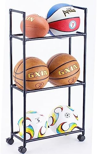 Space-saving 3-Tier Basketball Rack: Neatly Store Your Balls!