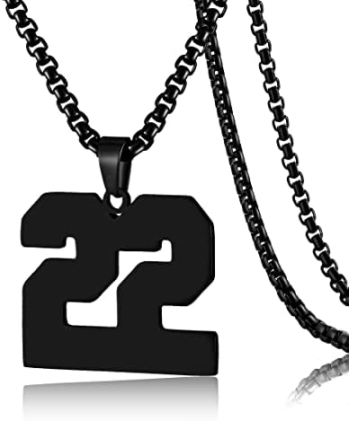 SKQIR Number Necklace for Men Black Baseball Jersey Number Pendant for Boys Athletes Number Chain Pandent for Boys Sport Stainless Steel necklace