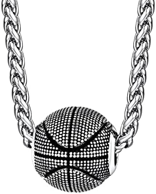 Bestyle Vivid Ball Pendants Sprots Necklace for Men Boys, Solid Stainless Steel Soccer/Basketball/Volleyball/Rugby Ball/Baseball Necklace in Silver/Black/Gold, Trendy Sport Fan Jewelry Collection Gift