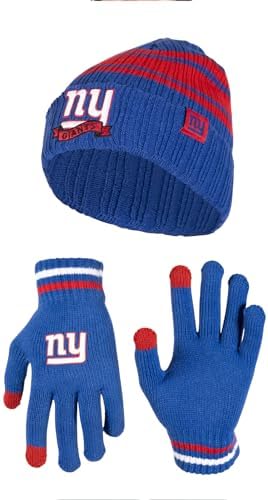 Ultra Game NFL Mens Womens Super Soft Team Stripe Winter Beanie Knit Hat with Extra Warm Touch Screen Gloves