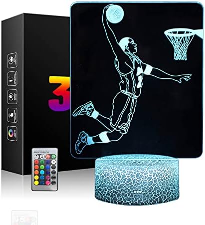 Domlum 3D Basketball Player Night Lights,LED Decor Illusion Lamp with Remote&Smart Button 16 Colors Changeable Light with USB Cable Birthday Gift for NBA Fans Kids…