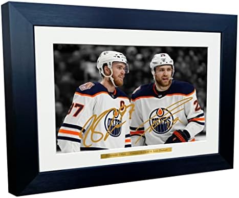 Kitbags & Lockers 12x8 A4 Connor McDavid Leon Draisaitl Edmonton Oilers NHL Autographed Signed Photo Photograph Picture Frame Ice Hockey Poster Gift Black & White