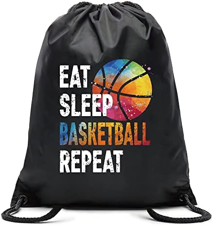 Pishovi Eat Sleep Basketball Repeat Drawstring Waterproof Backpack, Basketball Sports Bag for Man Women, Basketball Player Gifts, Basketball Gift for Basketball Lover, Basketball Lover Gift Idea (C)