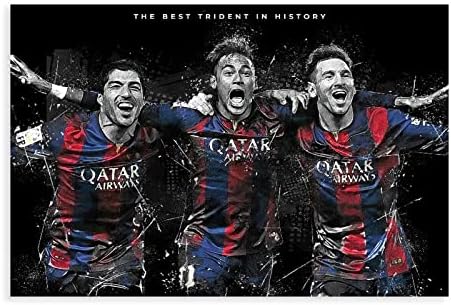 QEWRT Messi, Suarez, Neymar Poster Soccer Picture Canvas Bedroom Wall Decor Print Picture Office Dorm Room Decor Gifts Unframe:12x18inch(30x45cm)