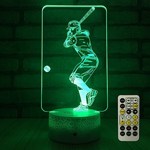 FlyonSea Baseball Light,Baseball Bedside Lamp 7 Colors Change + Remote Control with Timer Night Light Optical Illusion Lamps for Gift Ideas for Boys or Kids