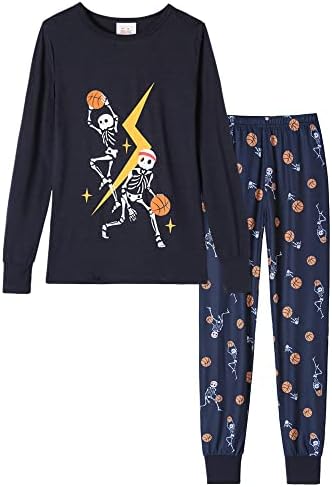 MyFav Boys Pajama Glow in Dark Skull Pjs Cotton Long Sleeve Casual Snug Fit Sleepwear