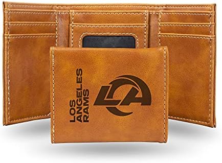 NFL LA Rams Men’s Trifold Brown Wallet- Premium Laser-Engraved NFL Team Logo on Vegan/Faux Leather- Minimalist Design Includes ID Window and Credit Card Holder- Ideal Men’s Gift