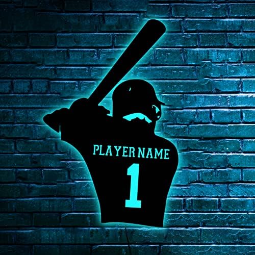 Custom Baseball Player Neon Sign, Baseball Wooden Wall Art, Personalized Baseball Player Name Neon Sign, Baseball Player Gift