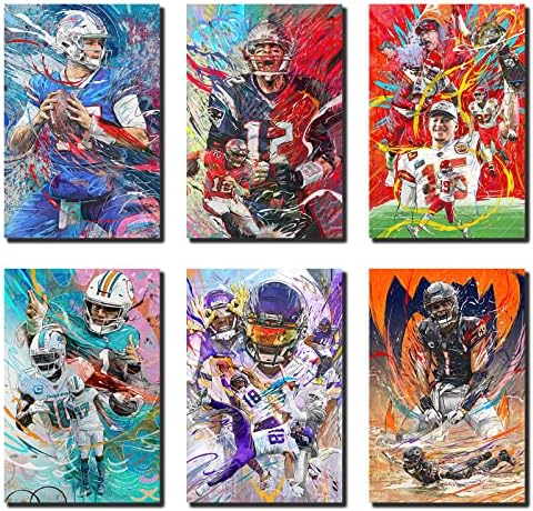 Sarqi Sports Star Poster Josh Allen Tom Brady Justin Jefferson Fields Tyreek Hill Patrick Mahomes (No Frame, 8x12inch-6pcs)