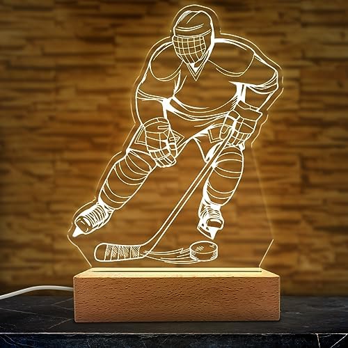 SANDJEST Hockey Night Light - Hockey 3D Illusion Lamp Acrylic Night Lights Gifts for Kids Boys Men Desk Room Bedroom Decor on Birthday Christmas