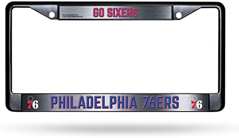 Philadelphia 76ers Premium Black Long Lasting Zinc Alloy NBA License Plate Frame – 2 Screw Tag Holder with Highlighted Team Pride and Team Cheer - Complements Any Color of Truck, SUV, Car