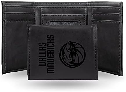 Rico Industries NBA Dallas Mavericks Men’s Trifold Black Wallet - Premium 9 Pocket Laser-Engraved Team Logo on Vegan Leather - Minimalist Design, ID Window, Credit Card Holder - Ideal Men’s Gift