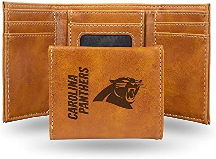 NFL Carolina Panthers Men’s Trifold Brown Wallet- Premium Laser-Engraved NFL Team Logo on Vegan/Faux Leather- Minimalist Design Includes ID Window and Credit Card Holder- Ideal Men’s Gift