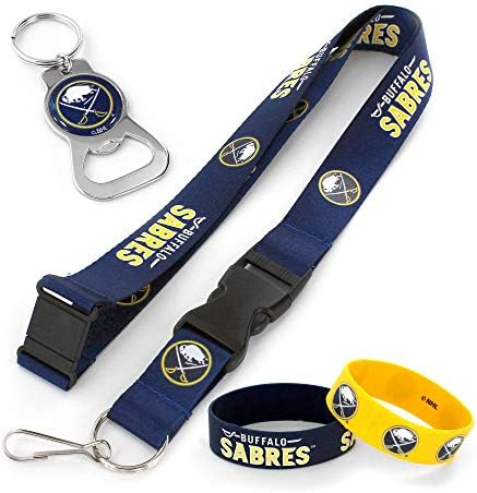 aminco NHL Team Lanyard, Bottle Opener Keyring and Rubber Wristbands Gift Bundle