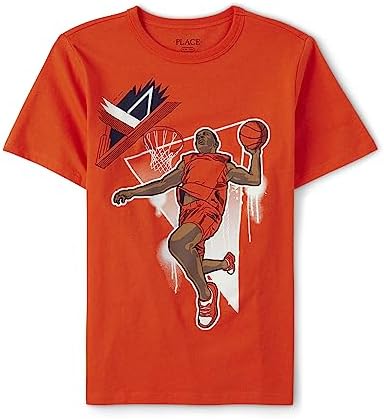 The Children's Place Boys' Short Sleeve Sports Graphic T-Shirt, Basketball Player, X-Large